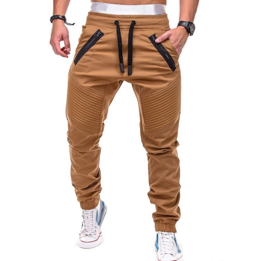 

Men's Casual Fashion Tie Elastic Double Zip Sweatpants