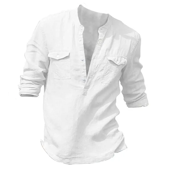 Men's Linen Long Sleeve Henley Shirt - Wayrates.com 