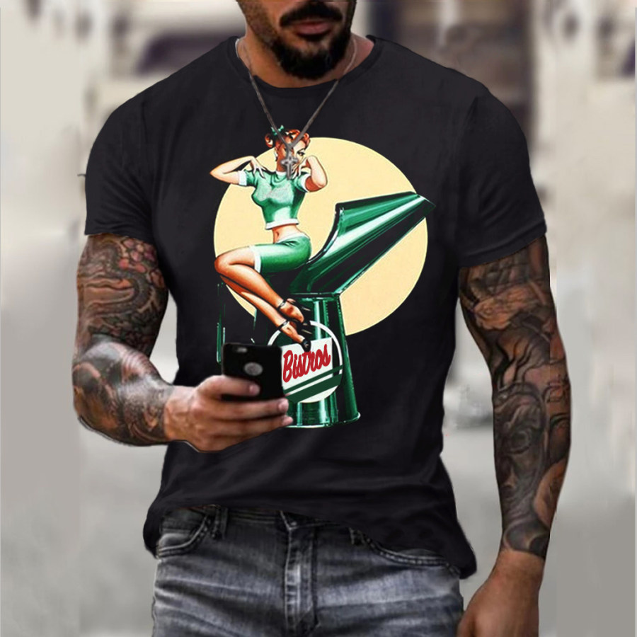 

Men's Vintage Motor Oil Print T-shirt