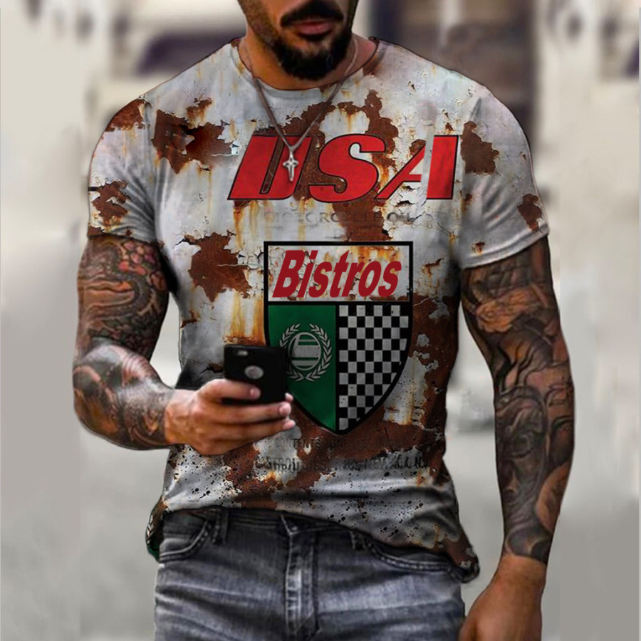 

Retro Motor Oil Print Short-sleeved T-shirt