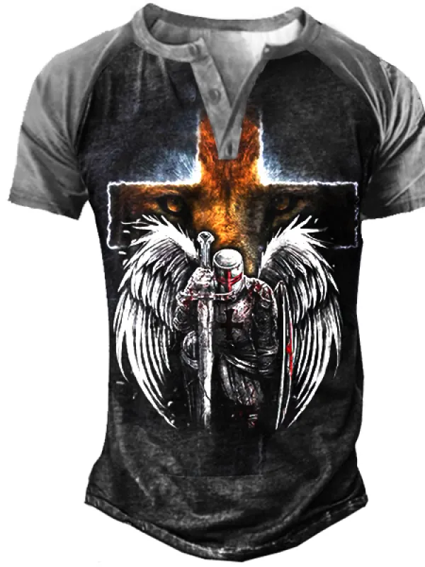 Templar Jesus Cross Men's Outdoor Tactical Henley T-Shirt - Menbarn.com 