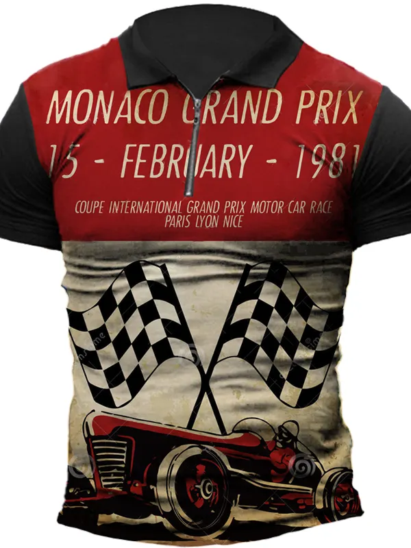 Retro Car Poster Print Men's Polo Short Sleeve T-Shirt - Wantbright.com 