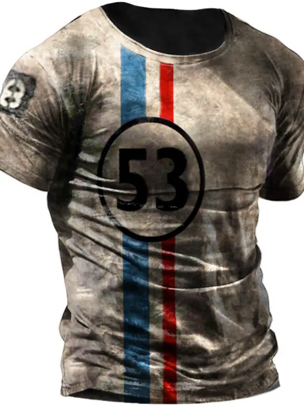 Mens Vintage Racing Stripes Retro T-Shirt Herbie 53 - Wantbright.com 