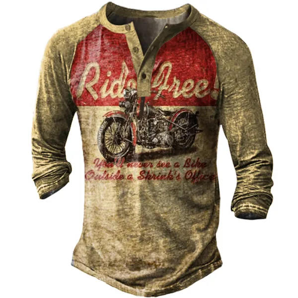 Men's Vintage Motorcycle Long Sleeve Henley Collar T-Shirt Only $9.89 - Wayrates.com 