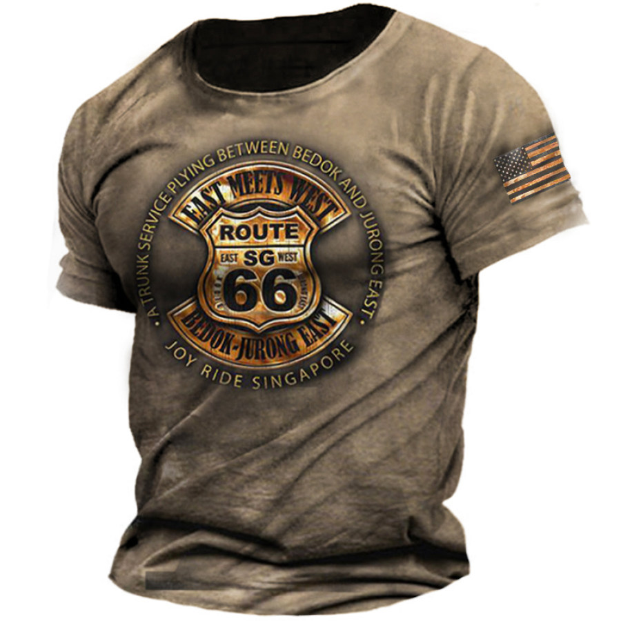

Vintage American Flag Route 66 Men's Outdoor Tactical Cotton T-Shirt