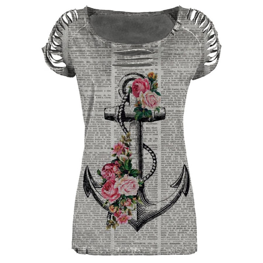 

Womens Casual Printed Hollow T-shirt
