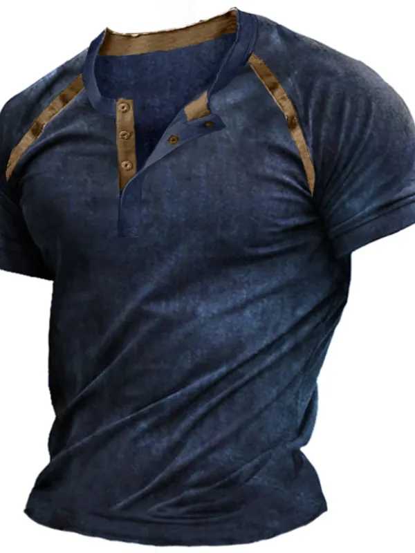 Men's Vintage Short Sleeve Equilibrium Henley - Oasisjoy.com 