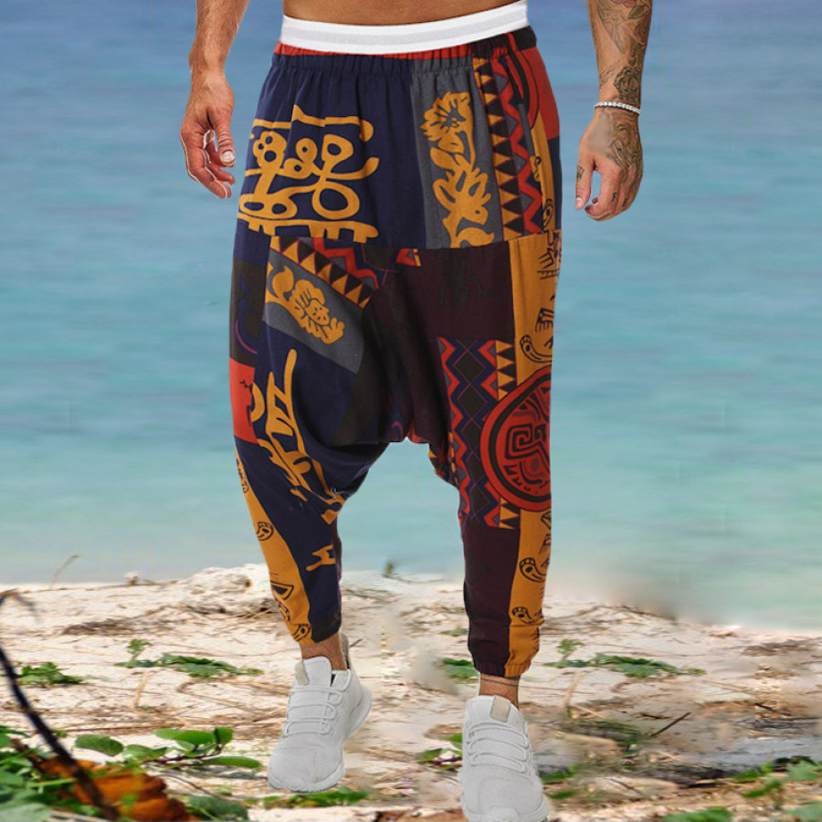 

Men's Fashion Loose Cotton Linen Print Casual Pants