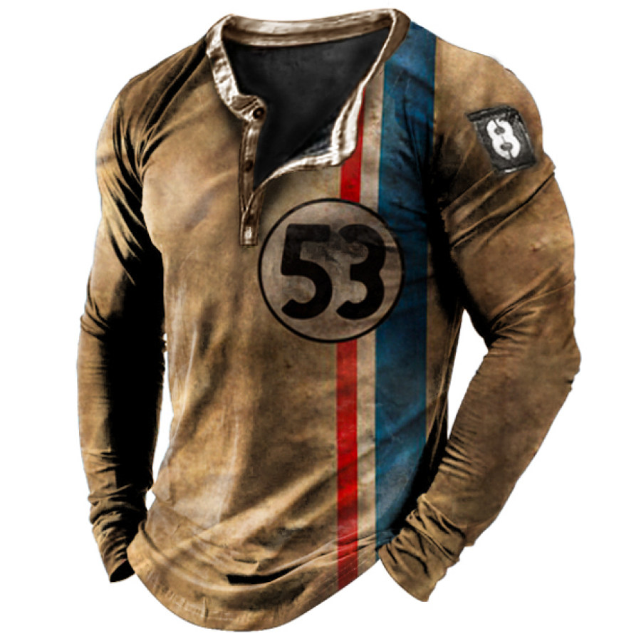 

Men's Outdoor Retro Racing Striped Long Sleeve Henley Shirt