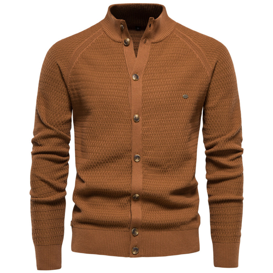 

Men's Casual Solid Color Stand Collar Sweater Cardigan