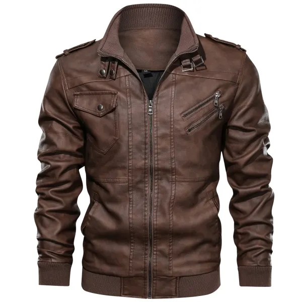 Men's Outdoor Windproof Warm Casual Motorcycle Leather Jacket - Rabclub.com 