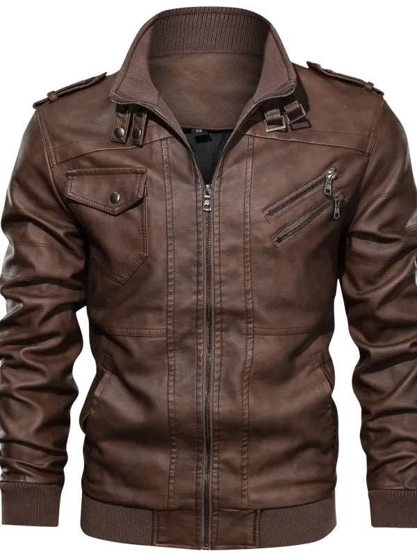 Men's Outdoor Windproof Warm Casual Motorcycle Leather Jacket - Simplyion.com 
