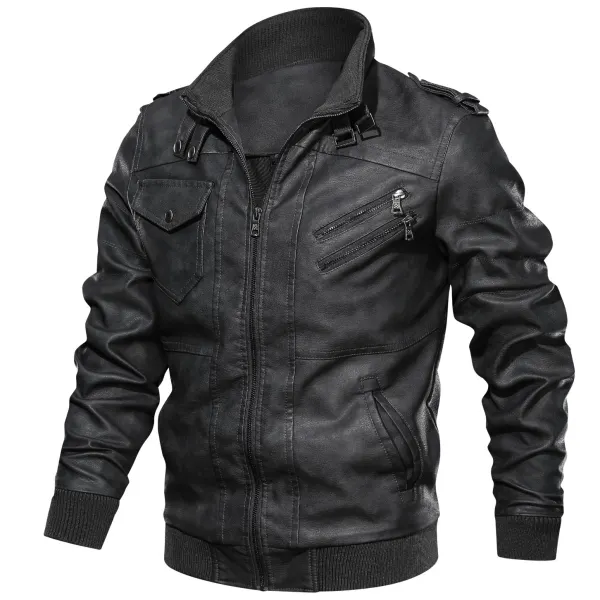 Men's Outdoor Windproof Warm Casual Motorcycle Leather Jacket - Keymimi.com 