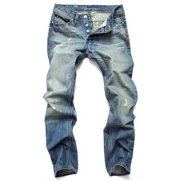 Men's Fashion Casual Straight Ripped Jeans - Elementnice.com 