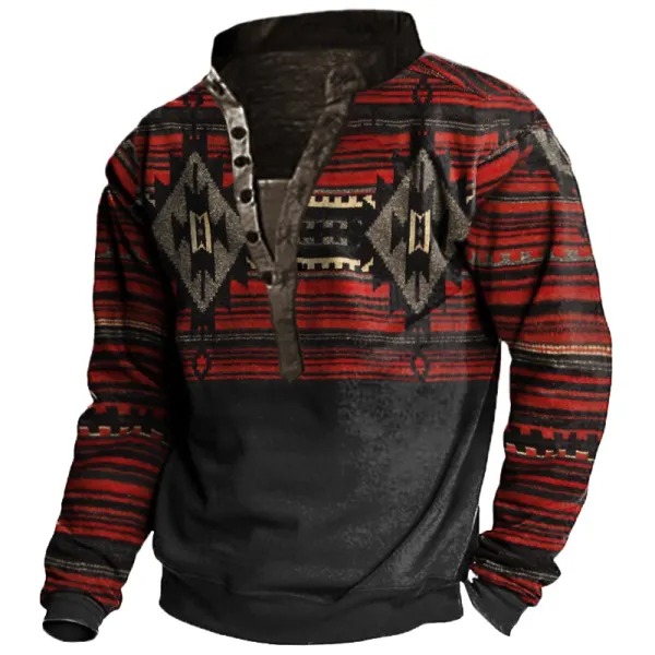 Men's Vintage Ethnic Print Henley Collar Sweatshirt Only $19.89 - Wayrates.com 