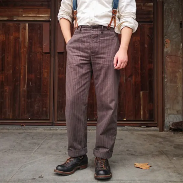 Men's Vintage French Striped Pepper And Salt Striped Cargo Pants Mens Overalls 20er - Elementnice.com 