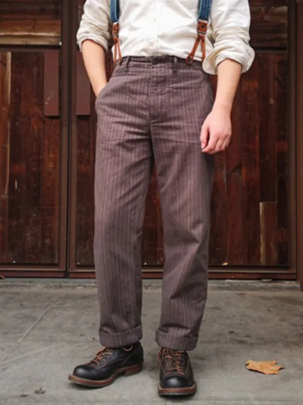 Men's Vintage 1920s French Striped Pepper And Salt Striped Cargo Pants Mens Overalls 20er - Menwyx.com 