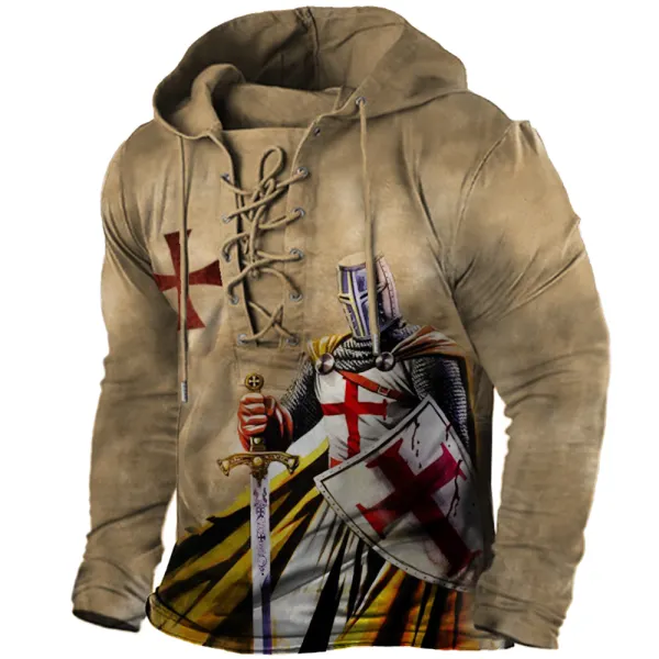 Men's Vintage Templar Cross Tie Hooded Long Sleeve T-Shirt Only ر.س145.89 - Wayrates.com 