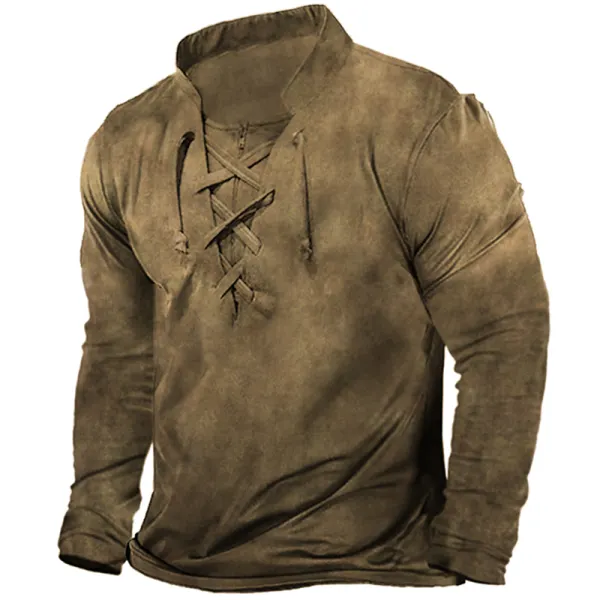 Men's Vintage Lace-Up Outdoor Tactical T-Shirt Only CA$42.89 - Wayrates.com 