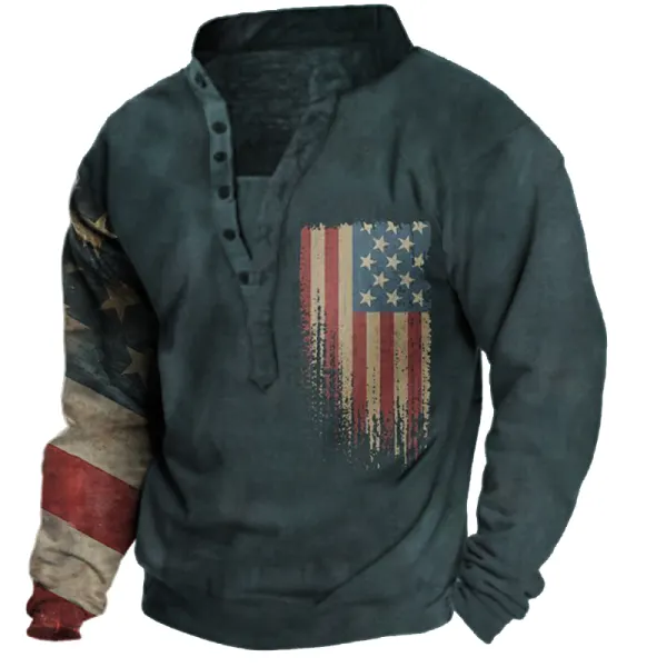 Men's American Flag Henley Sweatshirt Only $20.89 - Wayrates.com 