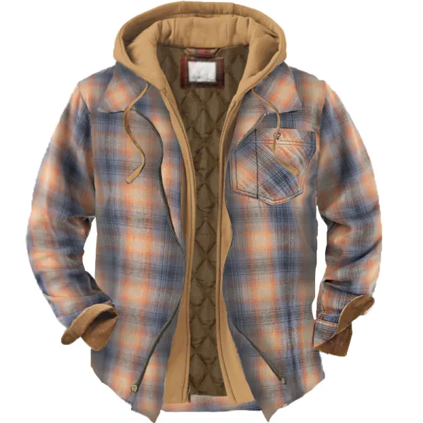 Men's Vintage Check Long Sleeve Zip Jacket - Cotosen.com