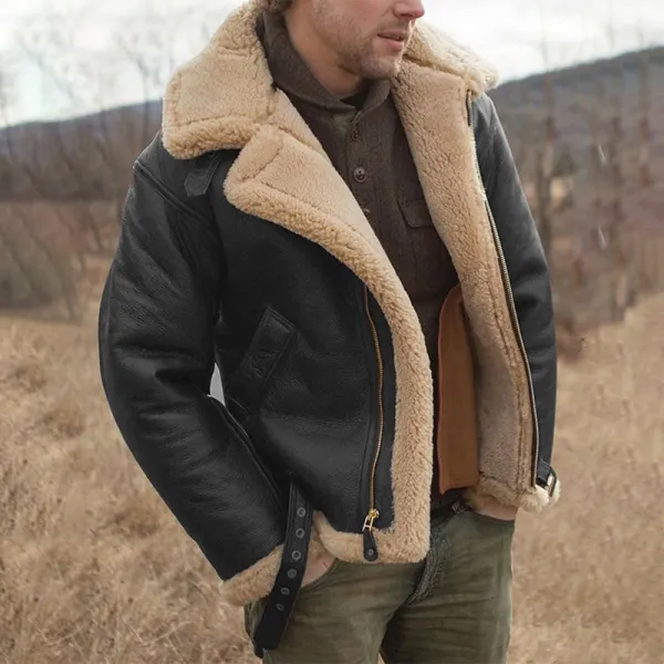 Men's Outdoor Thickened Fur Faux Leather Jacket - Keymimi.com 