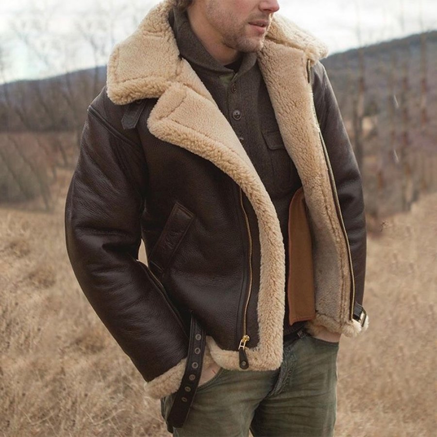 

Men's Outdoor Thickened Fur Faux Leather Jacket