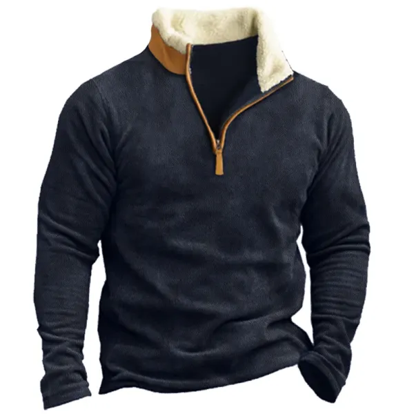 Men's Zip Collar Fleece Lamb Wool Thermal Sweatshirt - Cotosen.com 