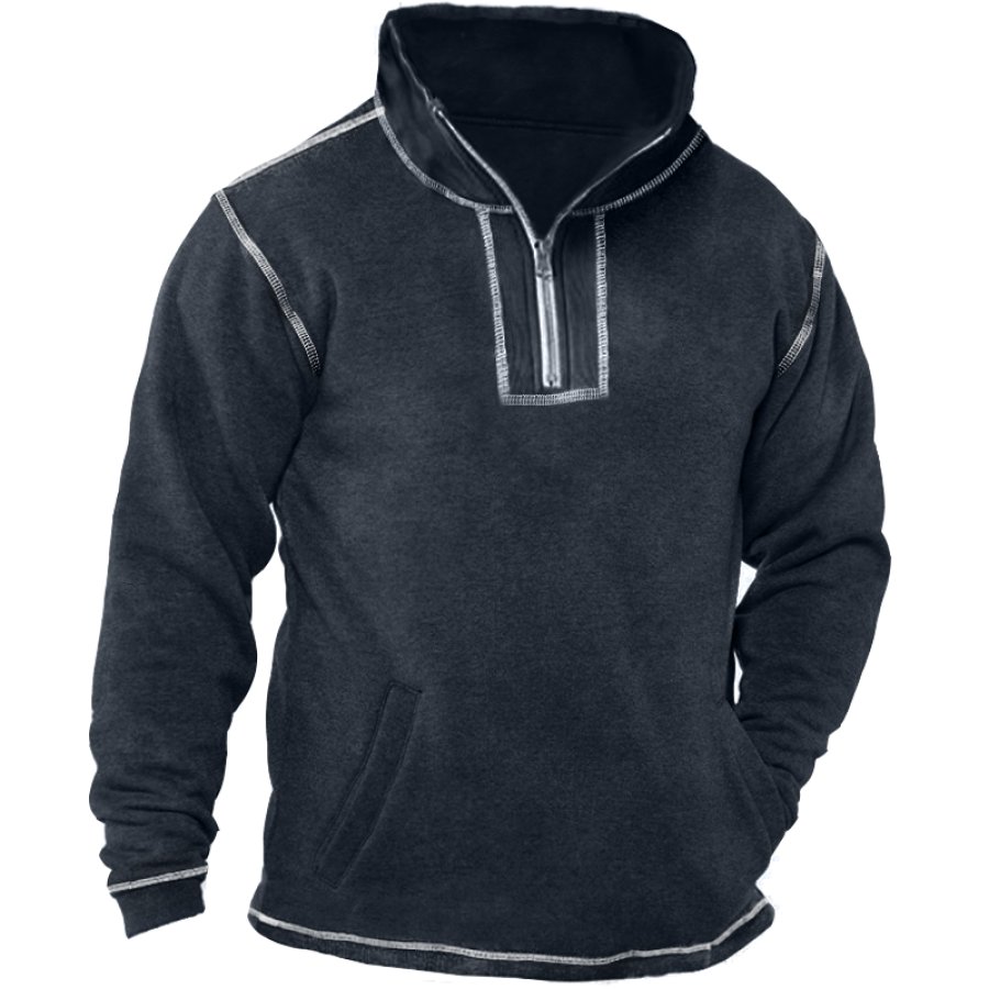 

Men's Retro Contrast Pocket Zip Turtleneck Sweatshirt