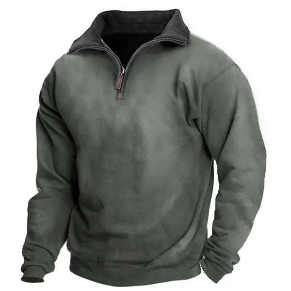 Men's Vintage Zip Half Open Polo Sweatshirt - Cotosen.com 