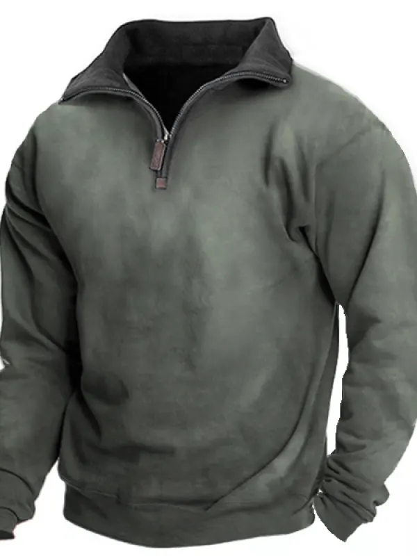 Men's Vintage Zip Half Open Polo Sweatshirt - Simplyion.com 