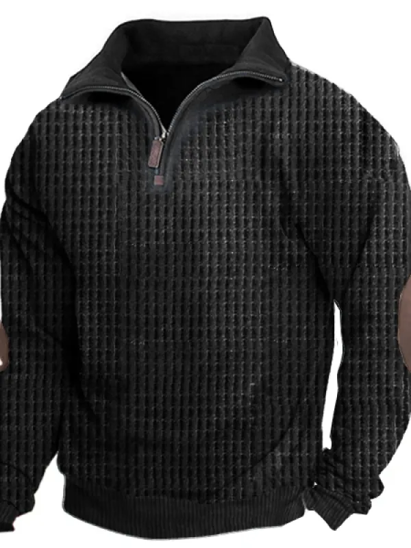 Men's Waffle Fabric Elbow Patch Sweatshirt Outdoor Henley Half Zip Tactical Sweatshirt - Pragmaace.com 