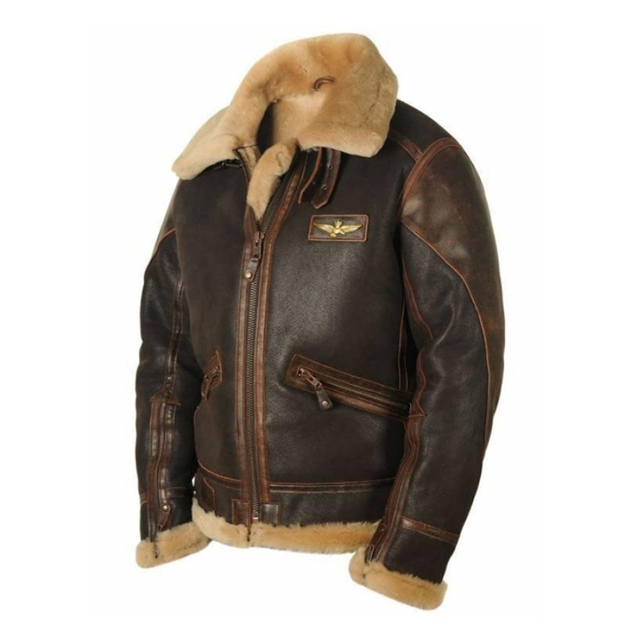

Men's Outdoor Casual Lapel Zip Fleece Thick Leather Jacket