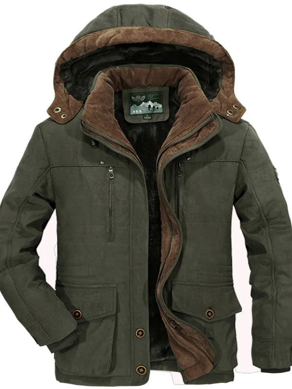 Men's Winter Mid-length Fleece Thickened Windproof Warm Hooded Down Jacket - Pragmaace.com 