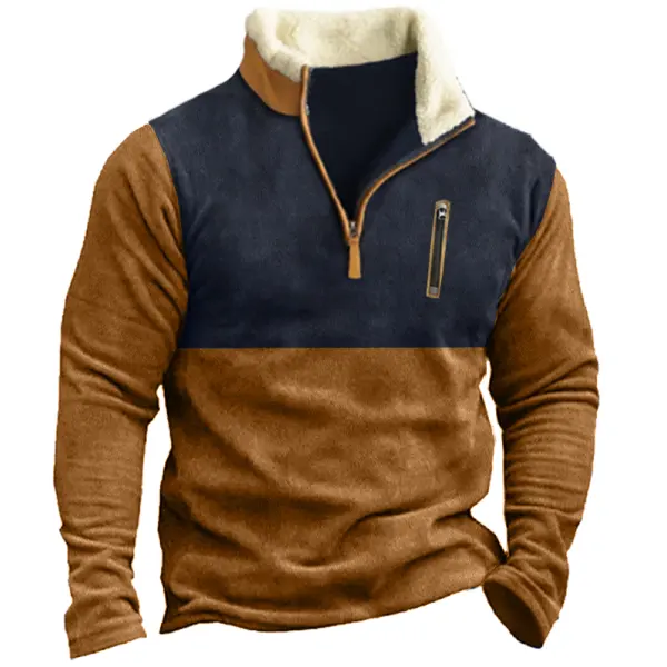 Men's Vintage Colorblock Pocket Mock Zip Collar Sweatshirt Only MOP169.89 - Wayrates.com 