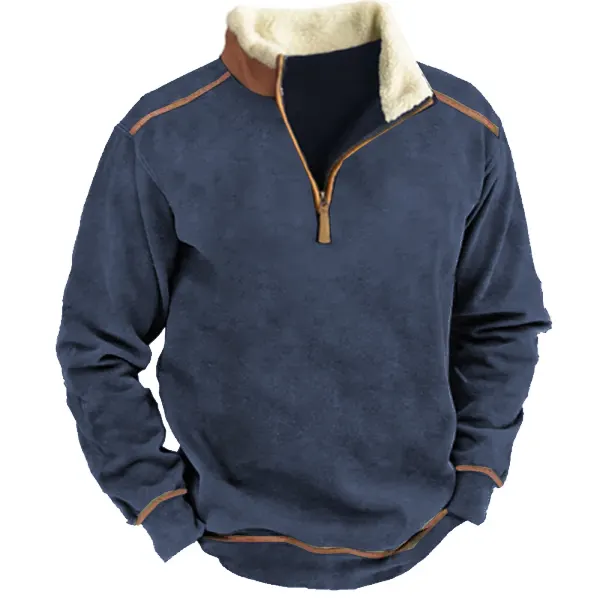 Men Vintage Zipper Stand Collar Sweatshirt Only $19.89 - Wayrates.com 