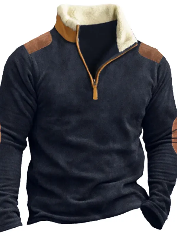 Men's Training Colorblock Waffle Lapel Sweatshirt - Simplyion.com 