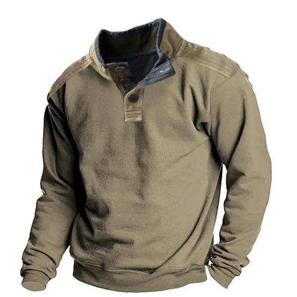 Men's Retro Outdoor Special Training Stitching Color Contrast Button Sweatshirt - Anurvogel.com 