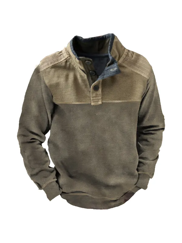 Men's Outdoor American Flag Henley Stand Collar Sweatshirt - Realyiyi.com 