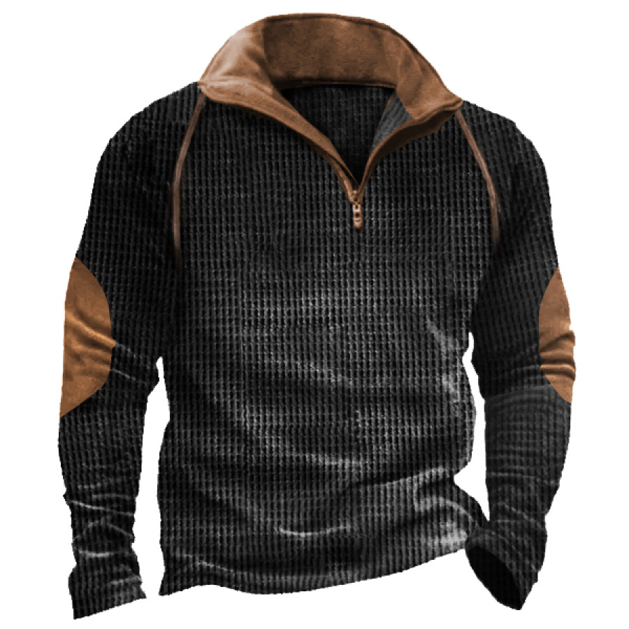 

Men's Vintage Waffle Zip Polo Shirt