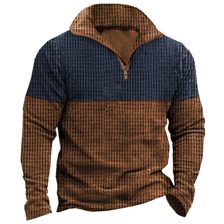 

Men's Vintage Waffle Color Contrast Quarter Zip Sweatshirt