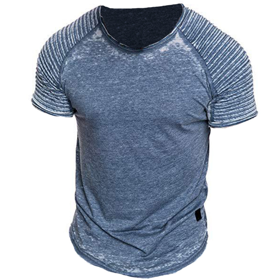 

Men's Casual Pleated Round Neck Short Sleeve T-Shirt