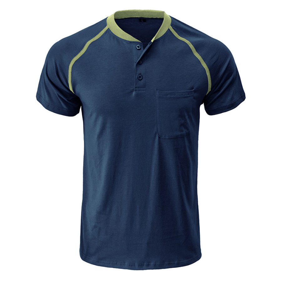 

Men's Vintage Colorblock Henley Collar T-Shirt