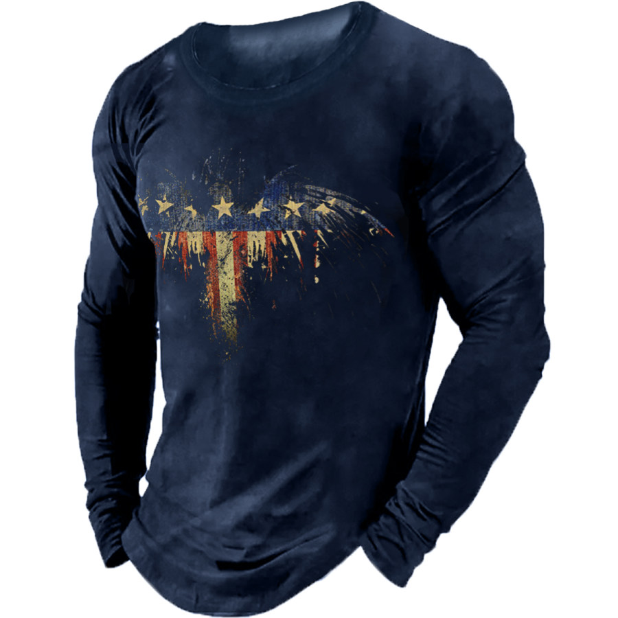 

Men's Vintage American Flag Round Neck Long Sleeve T-Shirt