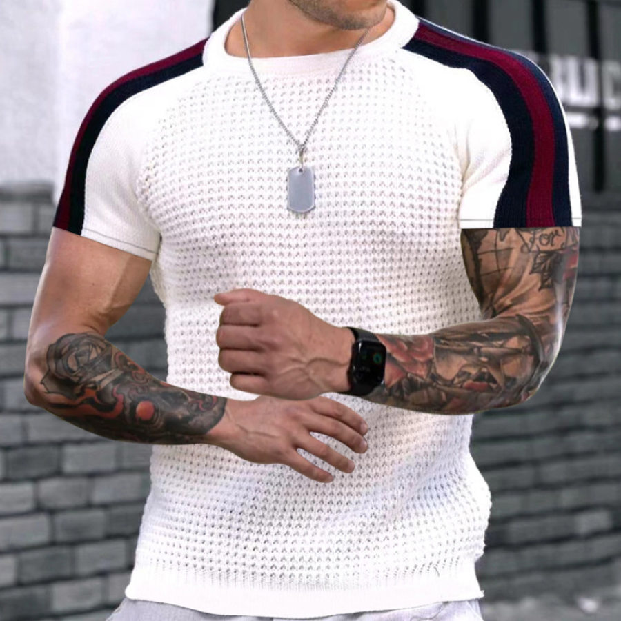 

Men's Vintage Waffle Round Neck Short Sleeve T-Shirt