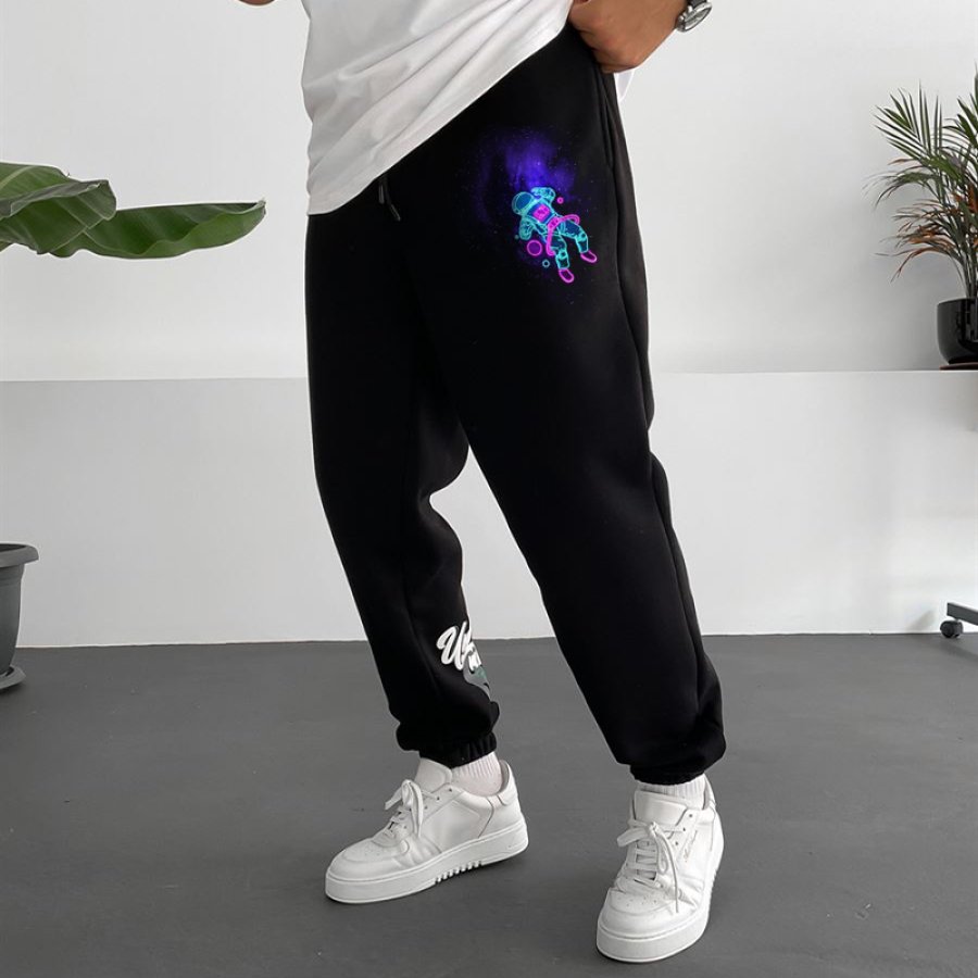 

Trendy Fluorescent "Spaceman" Print Oakland Fleece Men's Sweatpants