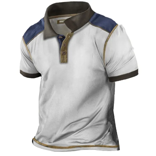 Plus Size Men's Vintage Color Contrast Polo Collar T-Shirt Only $22.89 - Wayrates.com 