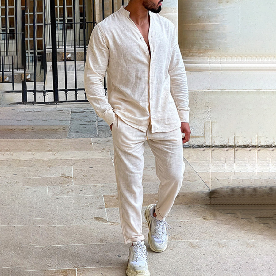 

Men's Casual Loose Cotton Linen Breathable Long-sleeved Trousers Suit