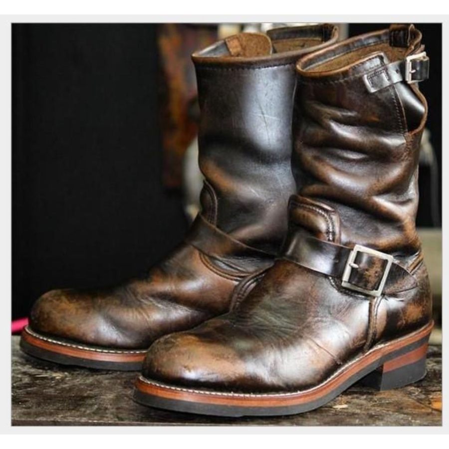 

Men's Outdoor Retro Vntage Belt Buckle Low Heel PU Boots