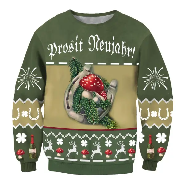 Men's Prosit Neujahr Silvester Fliegenpilz Horseshoe Print Crew Neck Sweatshirt Only $29.89 - Wayrates.com 